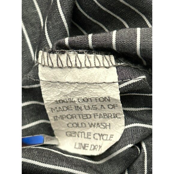 Flatiron Workshop Black Gray White Striped Button-Up Shirt Sz 1 Embroidered Trim - Picture 6 of 7